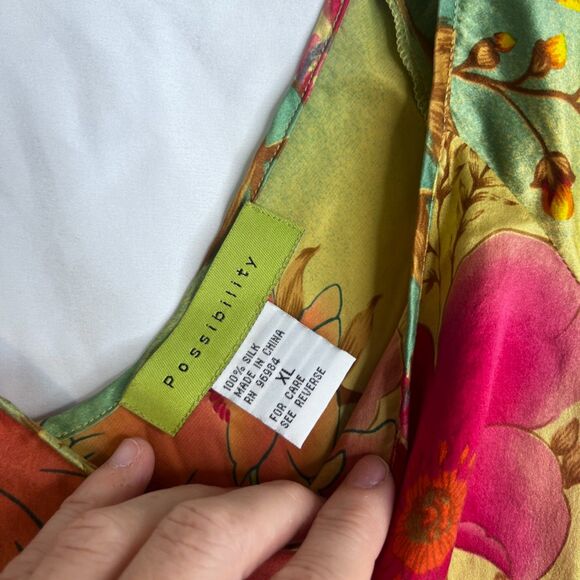 Anthropology Possibility 100% Silk Boho Dress Vibrant Floral Print Y2K Size XL - Picture 5 of 7